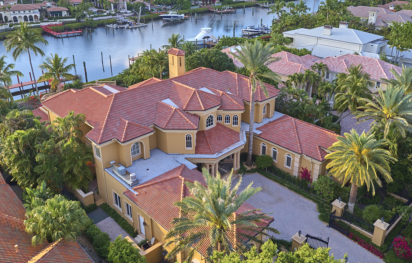 red roof mansion from above